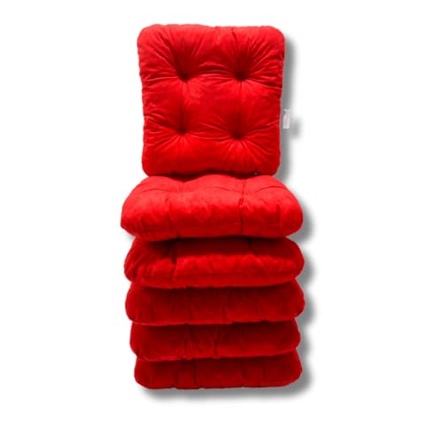 Natalia Spzoo Set von Stuhlkissen Sitzkissen Softkissen – 38 x 38 x 8 cm, Schaumflockenfüllung, Mikrofaser Bezug, Bequem für Stühle und Bänke (3100-Rot, 6)