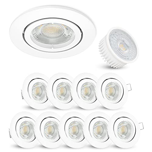 linovum LED Einbaustrahler Einbauleuchte 10er Set - Einbauspot flach in rund schwenkbar weiß inkl. 5W LED Modul neutralweiß