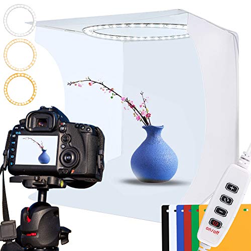 Fotostudio-Lichtbox-Set, 30 x 30 cm, verstellbare Lichtbox mit 80 SMD-LED-Perlen, tragbares Foto-Shooting-Zelt, weißes Licht, warmes Licht und 6 Farben Länge: 30 cm
