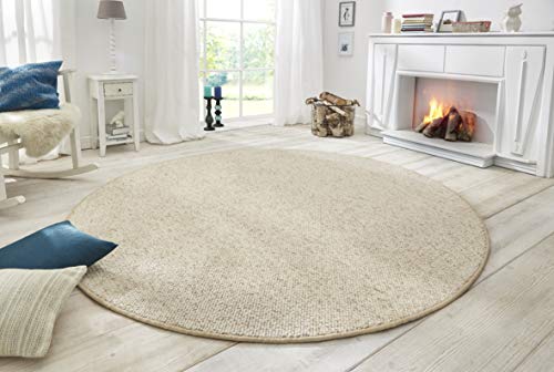 BT Carpet Wolly Teppich Rund – Wohnzimmerteppich Flachgewebe Kurzflor Woll-Optik Wolle Skandi-Look Esszimmer, Wohnzimmer, Kinderzimmer, Schlafzimmer – Creme, 200cm