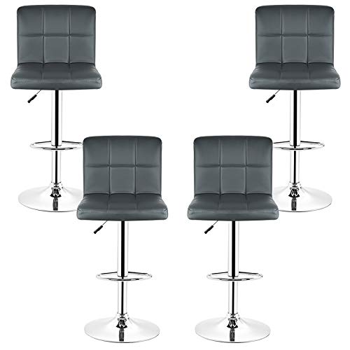 Flyelf 4er-Set Barhocker mit Lehne Loungesessel, Kunstleder Höhenverstellbar und 360° Drehbar Tresenhocker für Küche, Bar, Cafe (Grau, 4)