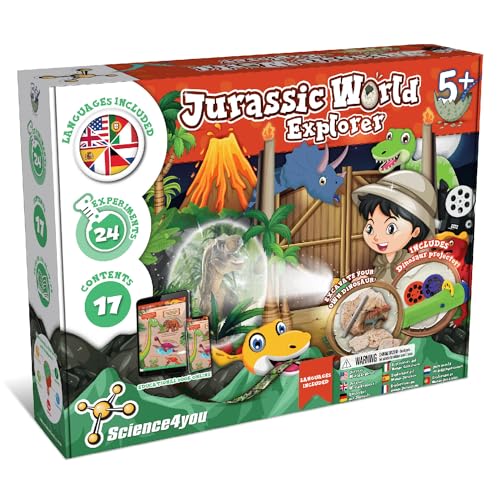 Science4you Jurassic World Explorer - Dino Spiel ab 4 5 6 Jahre mit Dino Skelett, Dinoeier und mehr! - Dinosaurier Spiel für Kinder mit 14 Dino Experimente - Dino Spielzeug Geschenk für Kinder