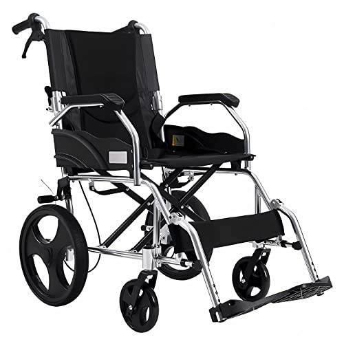Bueuwe Ultraleicht Rollstuhl Faltbar Leicht Transportrollstühle, Kleiner Rollstuhl für die Wohnung, Rollstühle für ältere Menschen, Klappbare Rückenlehne, Aluminium, 10 kg,Schwarz