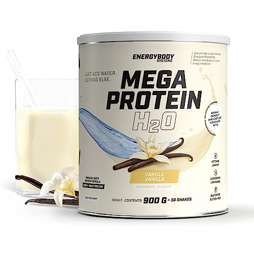 Energybody® Mega Protein H2O 900g / Für Wasser optimiertes Eiweiss Protein Pulver als Whey Casein Mix/Eiweißpulver zuckerarm, fettarm, glutenfrei/Mehrkomponenten Protein (Vanille)