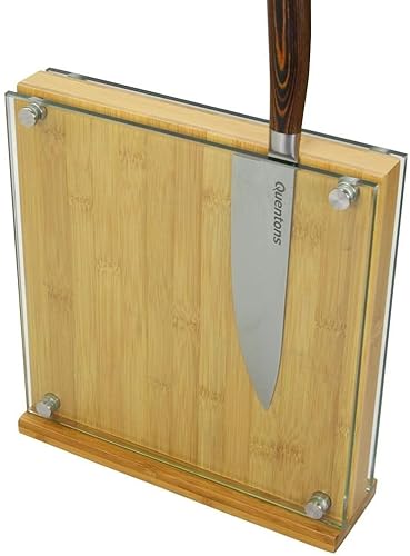 Woodquail Bambus & Glas Magnet Messerblock Unbestückt für Messer und Haushaltshelfer 10-12 Messer (Groß)