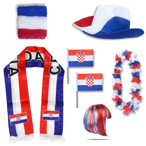 Sonia Originelli Fan-Paket Kroatien Croatia WM EM Fußball Schal Hawaiikette Hut Schweissband Fahne Perücke