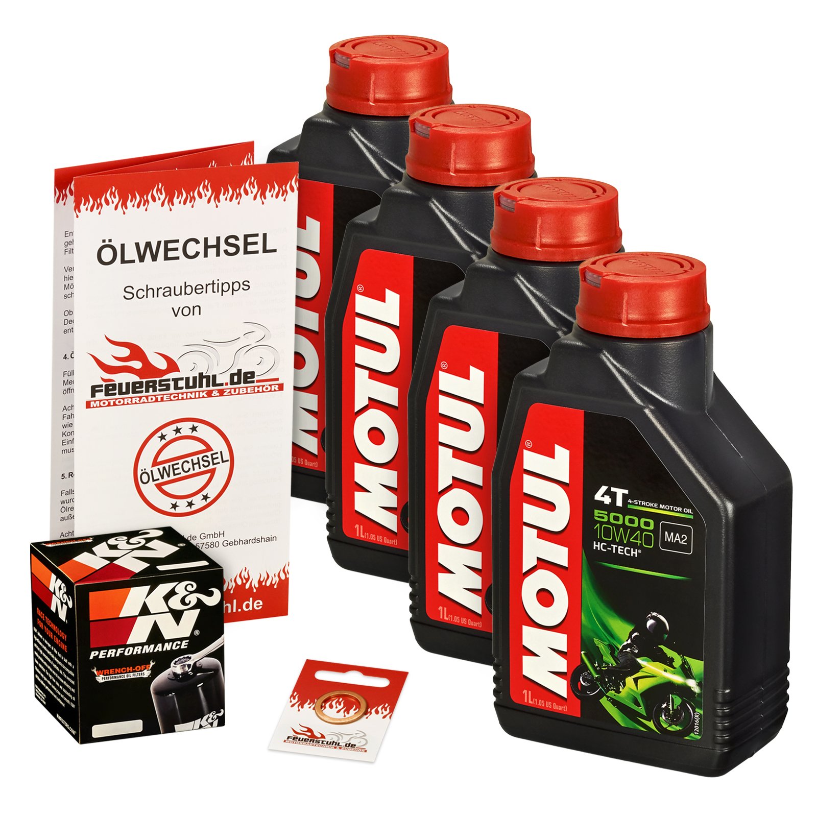 Motul 10W-40 Öl + K&N Ölfilter für Honda CBR 1000 RR Fireblade, 04-07, SC57 - Ölwechselset inkl. Motoröl, Filter, Dichtring