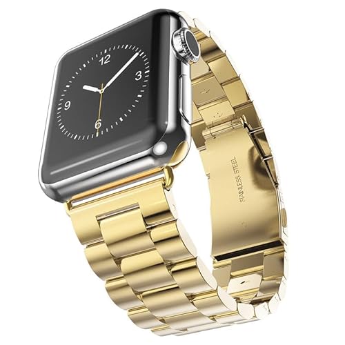Arktisband Edelstahl Armband kompatibel mit Apple Watch & Apple Watch Ultra Ersatzband (Faltschließe) [inkl. Gliederkürzer] (Rostfreier Stahl) (49/45/44/42 mm, Champagner Gold)