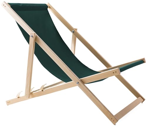 WOODOK Liegestuhl Klappbar - Gartenliege Klappbar bis 120kg, Sonnenliege aus Buchenholz ohne Armlehne - 3-Stufige Rückenlehnenverstellung (Grün)