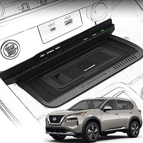 Braveking1 Kabelloses Ladegerät Auto für Nissan Rogue T33 2021-2023, 15W Schnellladendes Handy-Ladegerät für X-Trail S SV SL Platinum Zubehör mit QC 3.0-USB-Anschluss für iPhone 12/13 Samsung S22/S21