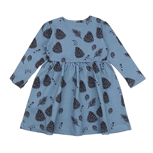 Walkiddy Langarm Kleid aus Baumwolle (Bio) 92 Pine Cones Blau - Nachhaltig & ökologisch produziert in Europa - GOTS zertifizierte Bio Babykleidung und Kinderkleidung