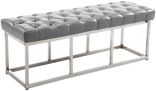 CLP Design Edelstahl Sitzbank AMUN mit Kunstleder-Bezug, Sitzhöhe ca. 45 cm, gepolstert und gesteppt Grau, 120 x 40 x 45 cm