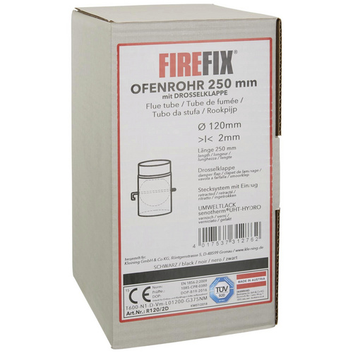 FIREFIX® Rauchrohr, Ø: 12 cm, Stärke: 2 mm, Stahl - schwarz