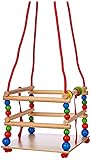 Hess Holzspielzeug 31101 - Gitterschaukel aus Holz mit bunten Perlen und Ringen, handgefertigt, für Kleinkinder ab 12 Monaten, für unbeschwertes Schaukelvergnügen im Haus, auf der Terrasse und im Garten