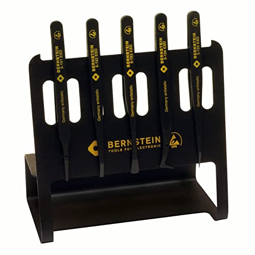 Bernstein Werkzeug GmbH 5-090 V 5-teiliger Satz ESD/EGB-Pinzetten im leitfähigen Ständer, 6 Stück