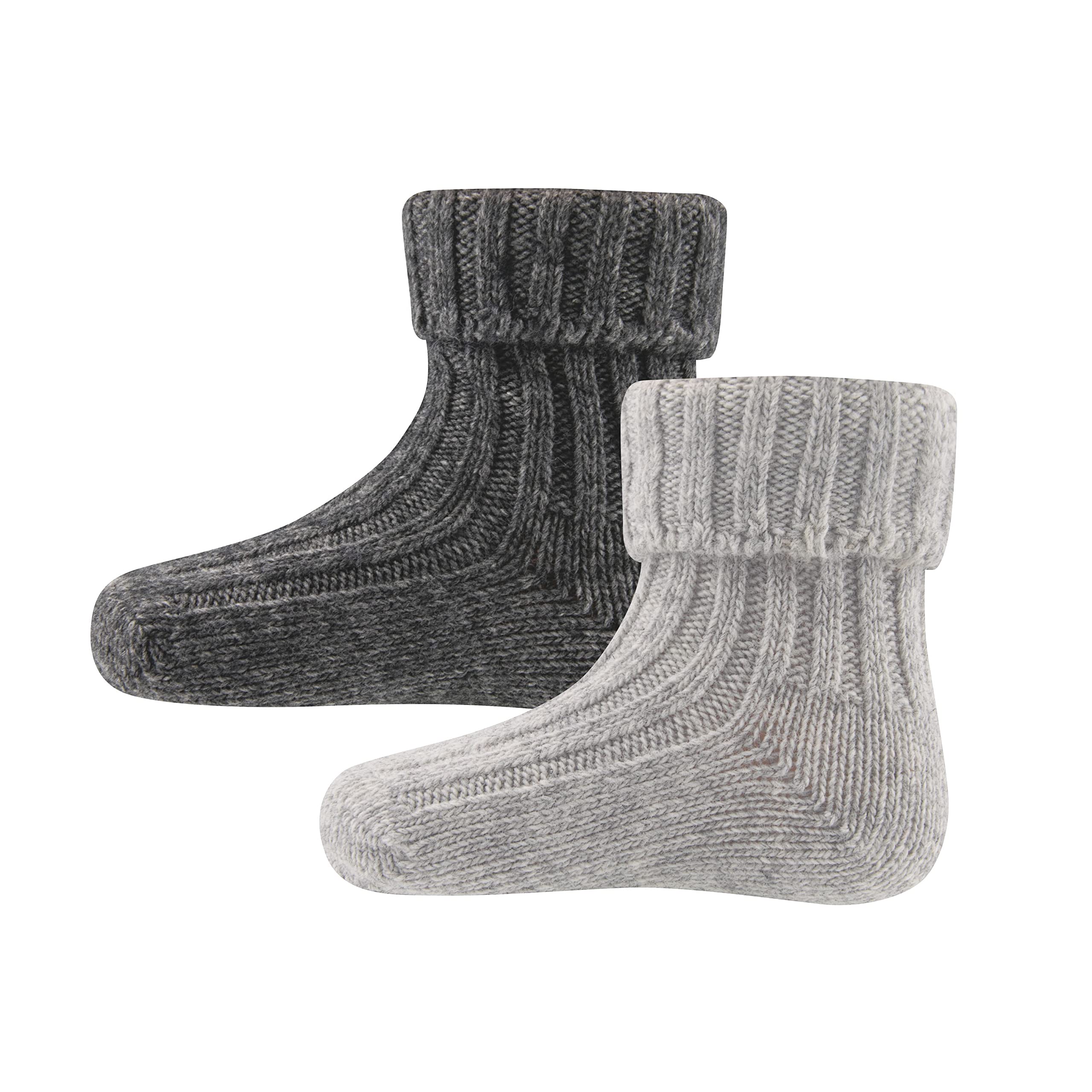 EWERS 2er-Pack Woll-Socken für Kinder, 2 Paar Kindersocken einfarbig grau, Bio-Baumwolle, GOTS zertifiziert, MADE IN EUROPE, hell- & dunkelgrau, Größe 39-42