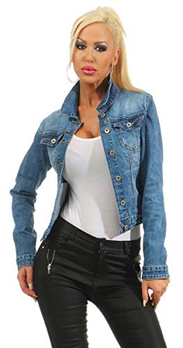 Fashion4Young 4978 Damen Jeansjacke Damenjacke Jeans Jacke Kurze Jacke Stretch-Denim (blau, S-36)
