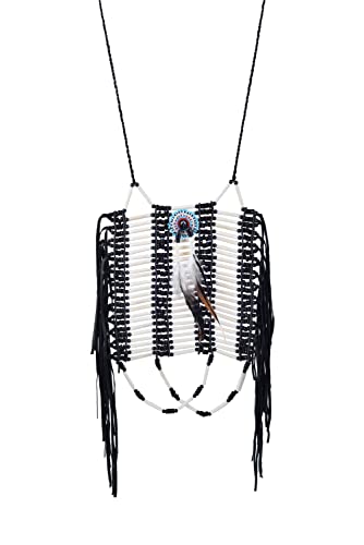 Brustpanzer im indischen Stil, hergestellt aus Knochen und schwarzem Wildleder, Knochenhalsband, indisch inspiriertes Halsband