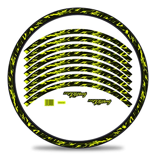 Finest Folia 16-teiliges Set Felgenrandaufkleber Sticker für Fahrrad Felgen im Future Design Komplett Set für 27" 29" für Rennrad Mountainbike MTB Laufrad RX026 (Neon Gelb, Glanz)