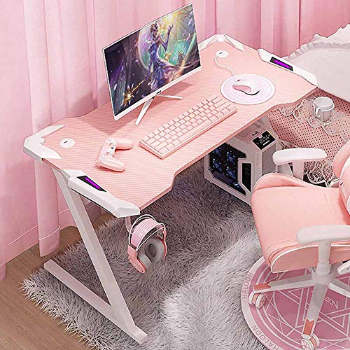 KANBUN Desktop-Computerspieltisch, rosa E-Sport-Tisch, Büro-Spieltisch, Heim-Studientisch, breiter Carbonfaser-Desktop, ergonomischer Computertisch,Rosa,120 * 60 * 75cm