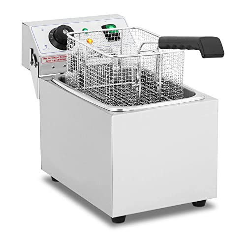 Royal Catering Fritteuse Elektro-Fritteuse RCEF 08EB (8 L, 3.200 W, Temperaturbereich: 50-200 °C, Kaltzone, mit Deckel)