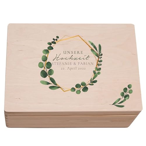 Hochzeitideal - Personalisierte Erinnerungskiste Juno - Hochzeit - Aufbewahrungskiste - Geschenk Hochzeit - Erinnerungsbox Trauung - Holzkiste Briefbox (M (30x20x14 cm))