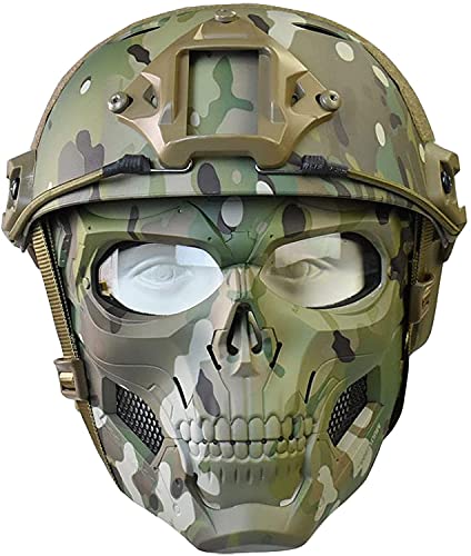 NC PJ Tactical Fast Helm Und Verstellbare Airsoft Maske Totenkopf Vollgesichtsmaske Geeignet Für Airsoft Paintball, Halloween, Rollenspiele, Kostümpartys Und Filmrequisiten