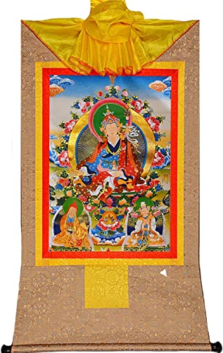 Padmasambhava Tibetisch for Heimdekoration, Meditation, handgefertigt, buddhistischer Thangka, Brokat, Yoga-Dekoration (Farbe: Gold, Größe: S) (Farbe: Blau, Größe: M) (Color : Bruin, Size : Small)