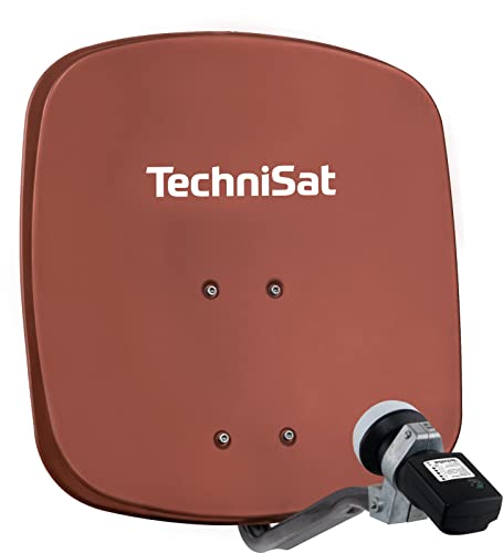 TechniSat DIGIDISH 45 – Satelliten-Schüssel für 1 Teilnehmer (45 cm kleine Sat Anlage - Komplettset mit Wandhalterung und Satfinder V/H-LNB) rot