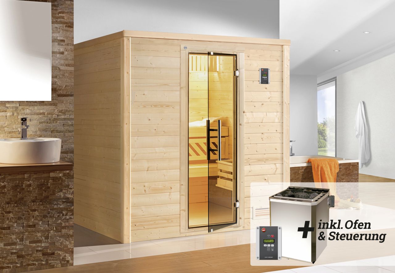 Weka Premium Massivholz-Sauna Bergen Gr. 1 Sparset 7,5 kw BioS