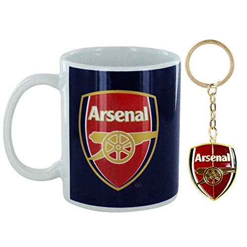 Offizielles Geschenkset bestehend aus Keramiktasse und Schlüsselanhänger im Design des Arsenal FC, Fassungsvermögen der Tasse: 313 ml