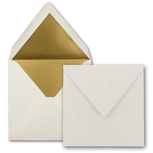 100x - quadratische Gold-gefütterte Brief-Umschläge - 15,5 x 15,5 cm, Naturweiß (Weiß) - Nassklebung - FarbenFroh by GUSTAV NEUSER®