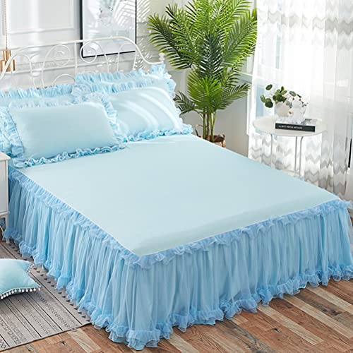 Bettwasche Set 3tlg Bettvolant Tagesdecke 180/200 X 220 for Familie Erwachsene Kind Schlafzimmer-H-Bett Spitze Rüschen Bett Rock (Color : Light Blue, Size : 200x220cm)