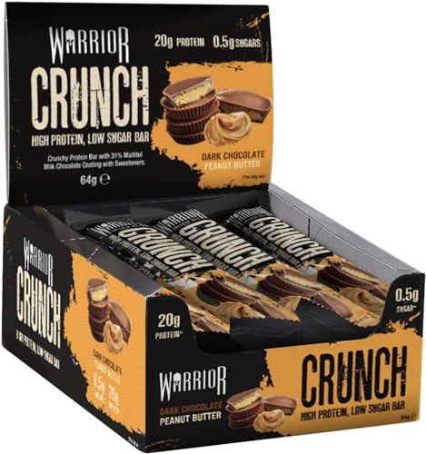 Warrior Crunch High Protein Low Sugar Bar Dark Chocolate Peanut Riegel 12er Box