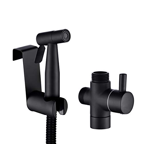 Tecmolog Bidet Handbrause Set Edelstahl Handheld Bidet Sprayer für Toilette Schwarz Handbrause WC mit Schlauchbrause, Umschaltventil 1/2, WS024CF