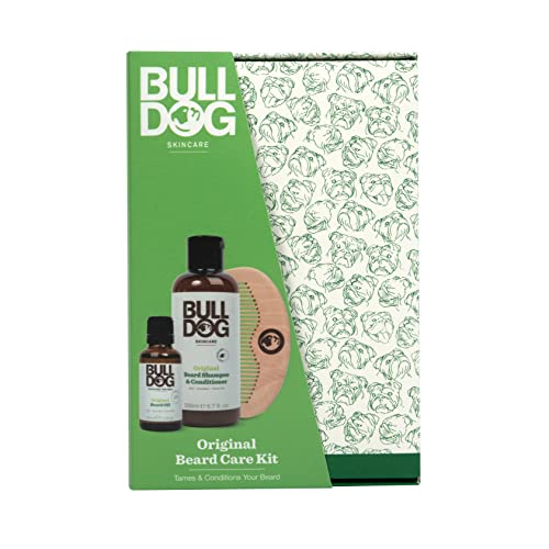 Bulldog Skincare - Original Beardcare Kit, Geschenkset für Männer (x1 Original Bartshampoo & Conditioner 200ml, x1 Original Bartöl 30ml, x1 Bartkamm)