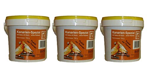 BASU Kanarien Spezial 3 x 750 g (2,25 kg) im Eimer - Alleinfutter für Kanarienvögel ohne Rübsen - Kanarienvogelfutter - Kanarienfutter