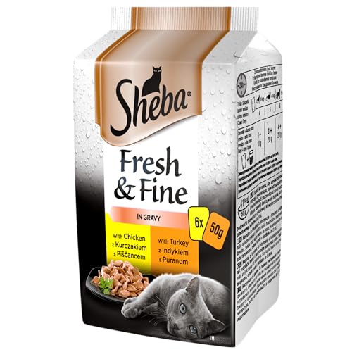 Sheba Fresh Fine Sachet – Nassfutter für Katzen in Sauce mit Huhn und Truthahn 36 Portionsbeutel 6 x (6 x 50 g)