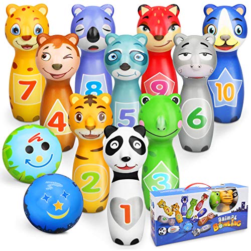 Sanlebi Kegelspiel für Kinder Ball Set mit 10 Kegel und 2 Bälle Bowling Set Mini Drin und Draußen Spielzeug Geschenke Spiele ab 3 Jahre Mädchen Junge