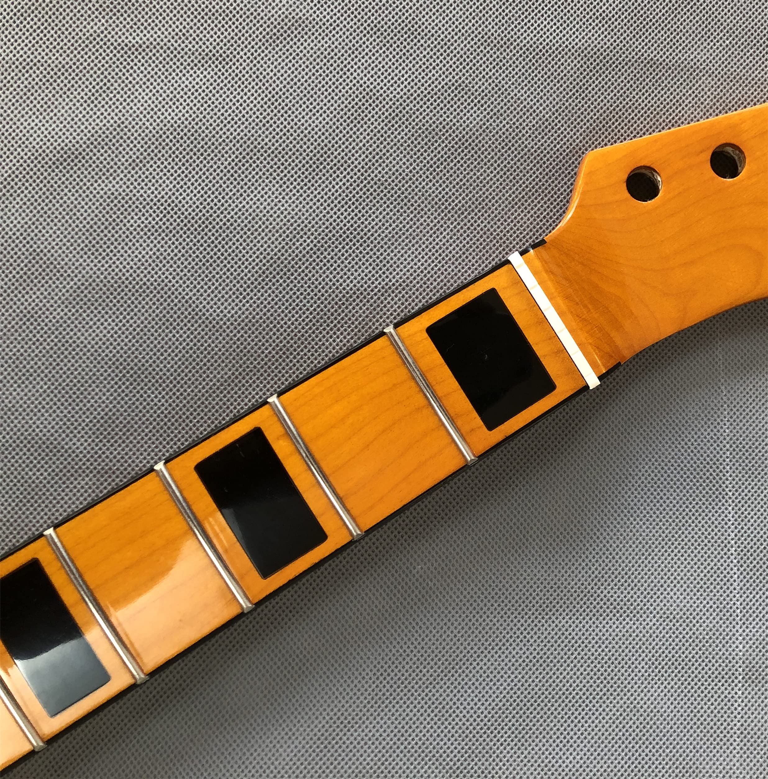 E-Gitarrenhals Ersatz 21 Bünde 64,8 cm Ahorn-Griffbrett Block Inlay gelb glänzend