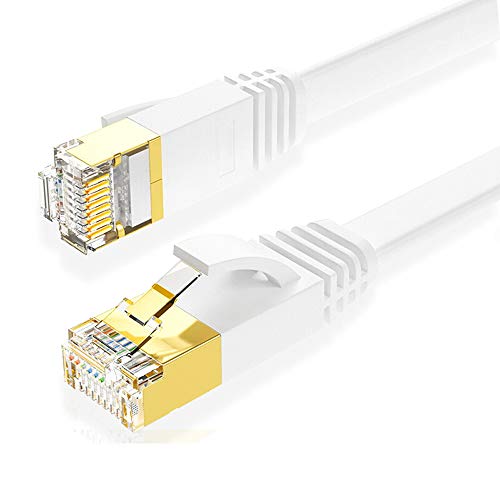 Eono Cat 7 Ethernet Kabel - 10Gbit/s 600Mhz Lan Kabel Flaches Netzwerkkabel S/FTP mit Vergoldeter RJ45 für Router, Modem, Switch, Xbox One, PS5, PS4, TV (Flat White, 20M/65FT)