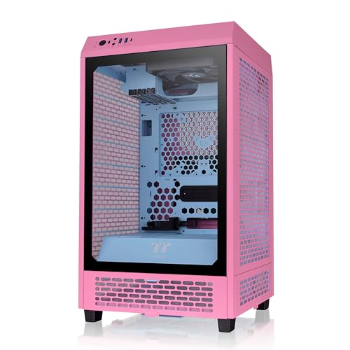 Thermaltake Tower 200 Mini-ITX Computergehäuse, 2 x 140 mm vorinstallierte CT140-Lüfter, unterstützt GPU-Länge bis zu 380 mm, CA-1X9-00SAWN-00, Bubble Pink