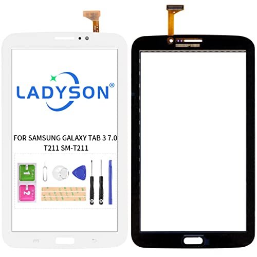 LADYSON Ersatz-Display für Samsung Galaxy Tab 3 7.0 T211 SM-T211 Touch Screen Digitizer Sensor Glas Panel Komplettes Reparatur-Set mit Werkzeug (weiß)