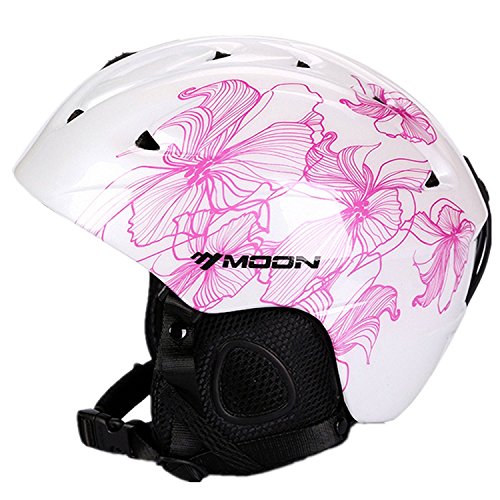 Sport Tent-Skihelm Ski-/Snowboardhelm Ultraleicht Windproof Schneesport Unisex - Erwachsene Helmet mit vielen Farbe (Weiß/Lila Blumen, M)