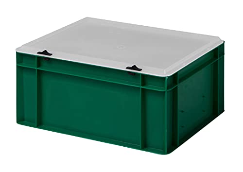 Design Eurobox Stapelbox Lagerbehälter Kunststoffbox in 5 Farben und 16 Größen mit transparentem Deckel (matt) (grün, 40x30x18 cm)