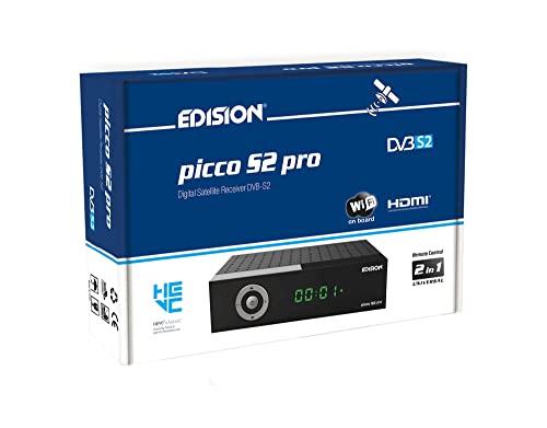 EDISION Picco S2 pro Full HD Satelliten Receiver DVB-S2 H.265 HEVC, WLAN on Board, Multistream, HDMI, SCART, SPDIF, USB, IR, Kartenleser, Universal 2in1 Fernbedieung