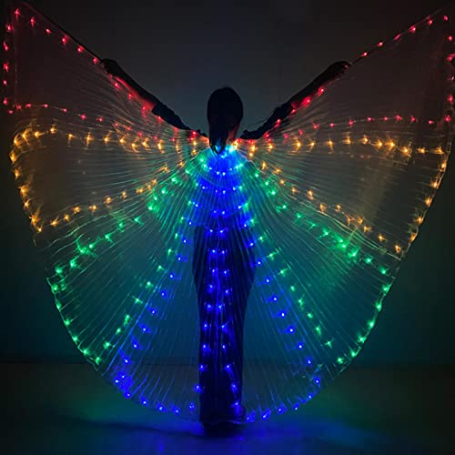 QOTSTEOS LED-Bauchtanzflügel, beleuchteter Isis-Flügel, bunte B-Schmetterlings-Tanzflügel mit Teleskopstab, Performance-Requisite für Frauen, Bühne, Halloween, Weihnachten