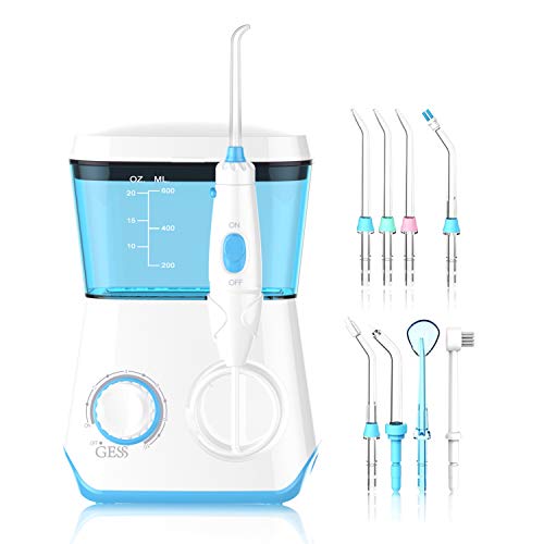 Munddusche Elektrisch Oral Irrigator Professioneller Zahnreiniger Zahnbürste Wasserdicht mit 10 Wasserdruck, 600ML Großem Wassertank, 3 Min Timer (8 Düsen)