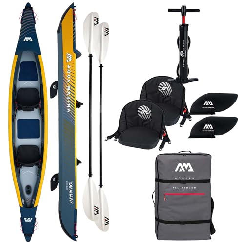 Campsup Aqua Marina kajak aufblasbar | Inflatable 2 Personen Kayak Tomahawk K-440 2023 + 2 x KP-1 | 440x78 cm | Technologie: Drop Stitch