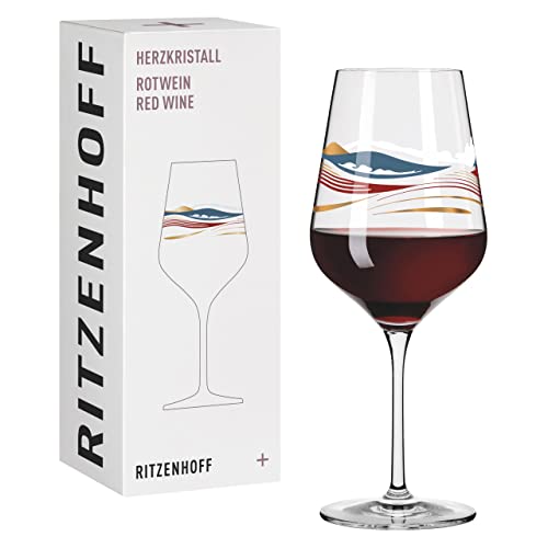 Ritzenhoff 3001007 Rotweinglas 500 ml – Serie Herzkristall Nr. 7 – Glas mit Landschaftsmotiv, Roségold – Made in Germany